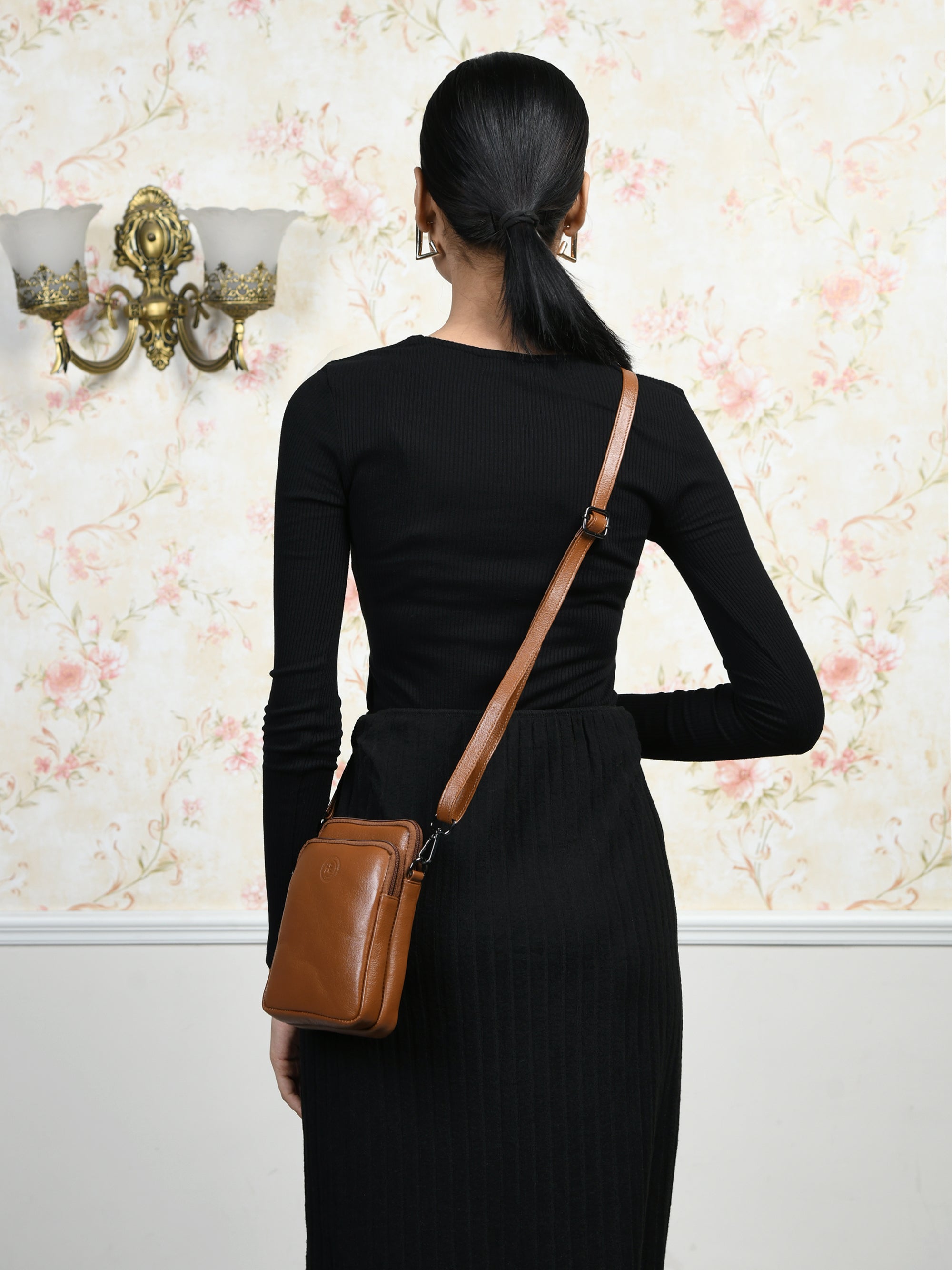 AmberStride Leather Sling Bag – Brown Colour